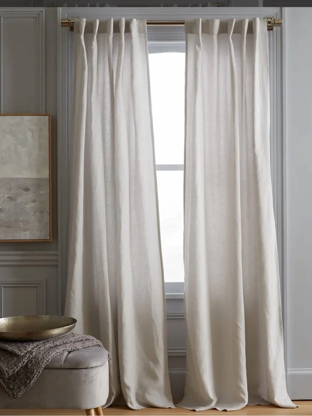 Quince European Linen Curtain Single Panel - Cloud | 48x108